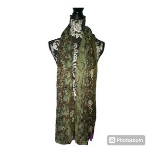 Olive Green & Floral Scarf *NWOT